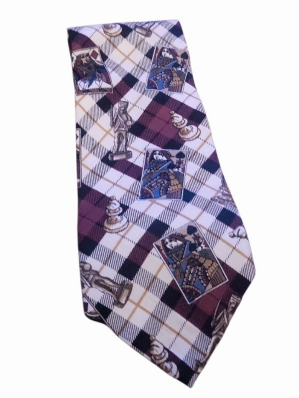 Vintage Keith Daniels 100% Silk Plaid Card & Chess Game Necktie